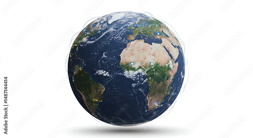 Fototapeta premium Earth Globe with Global Network Connections Isolated on White