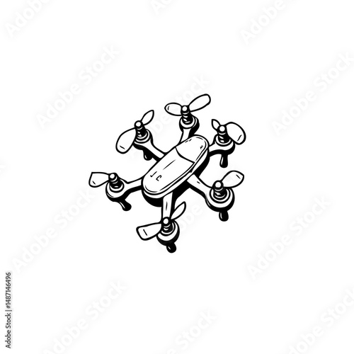 Artistic rendition of a miniature drone featuring a streamlined central structure