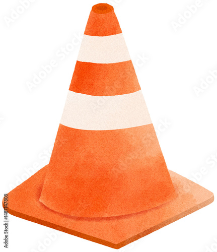 Orange traffic cone in cute cartoon style