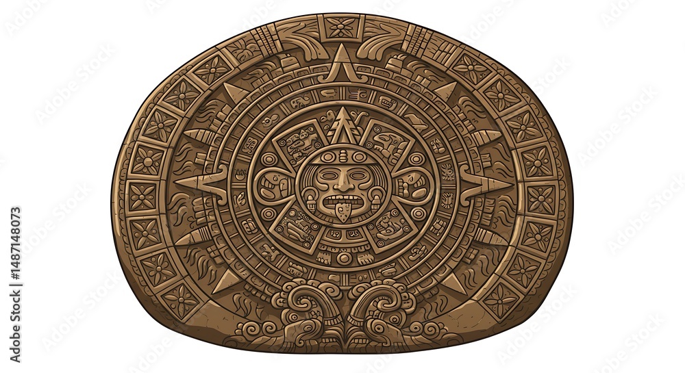 Fototapeta premium Ancient Stone Carving of Calendar with Tribal Figures