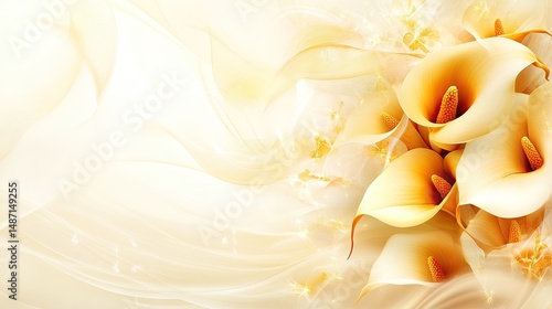 Elegant pale yellow flowers on flowing fabric backdrop.