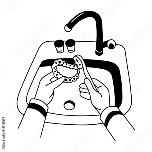Doodle style illustration of denture wash

