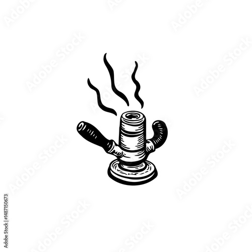 Vintage stylized illustration of aromatic dispenser with curling wafts in monochrome