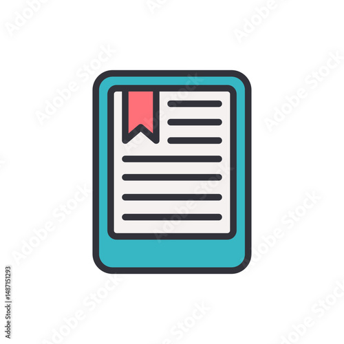 Stylized Ebook Reader With Bookmark Icon On A Transparent Display