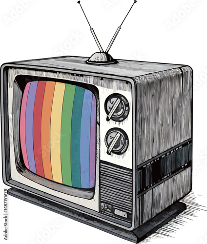 Classic Television with Vibrant Rainbow Design