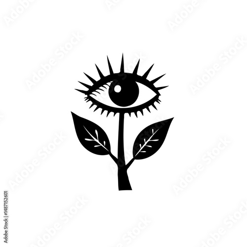 Mystical Eye-Flower Hybrid: Abstract Symbolism in Black and White Botanical Art