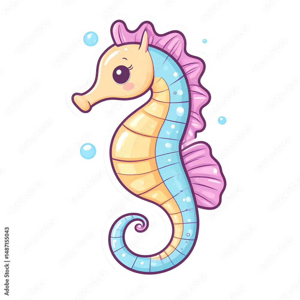 Fototapeta premium Adorable Cartoon Seahorse Illustration Pastel Colors Cute Aquatic Animal Design