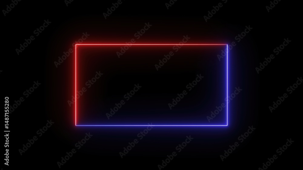 Glowing neon rectangle frame in red and blue colors on a dark background abstract design for modern digital graphics Glowing neon rectangle frame in red and blue colors on a dark background abstract design for modern digital graphics