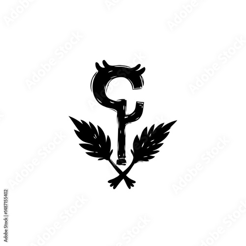 Rustic emblem featuring stylized 'C' with horns and crossed wheat stalks