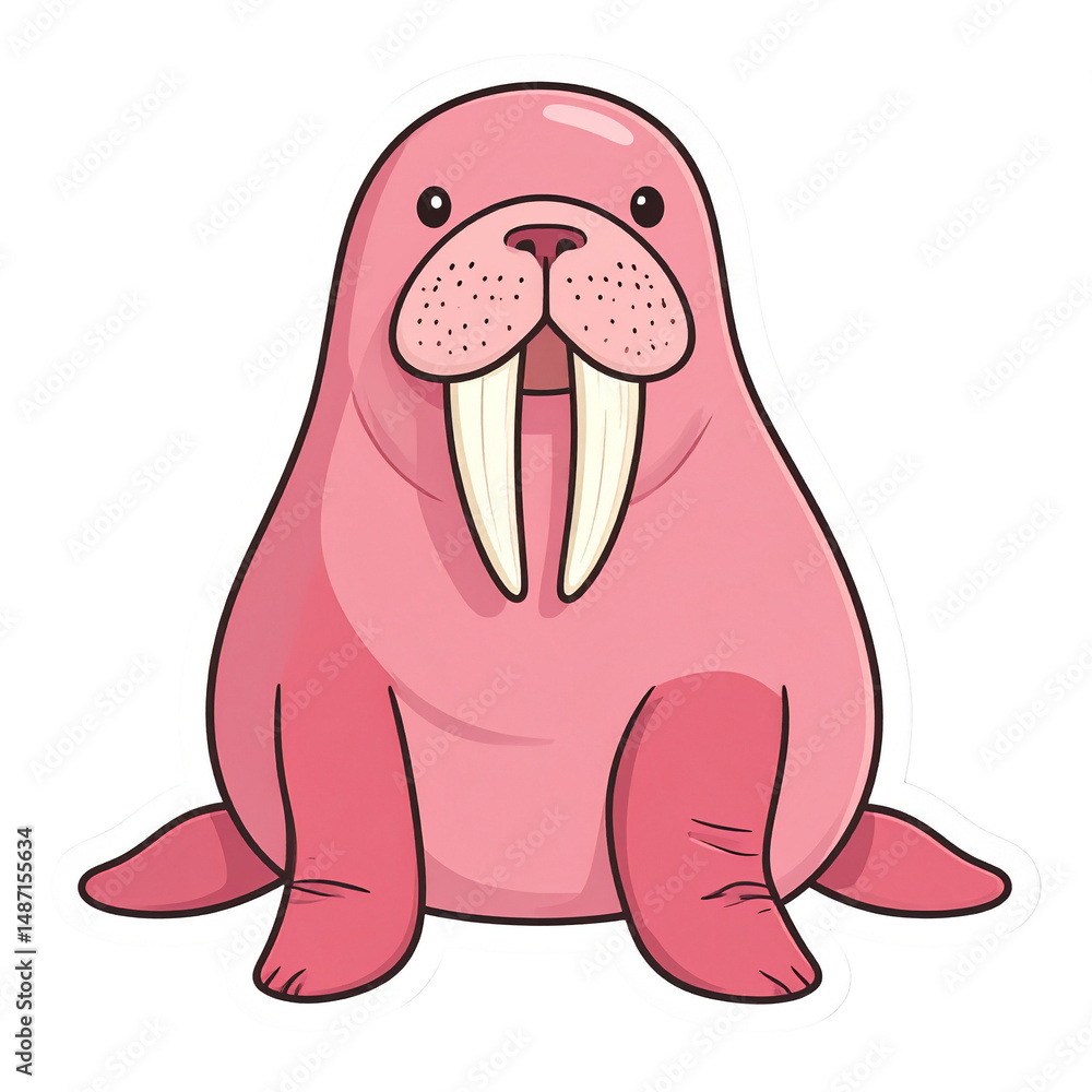 Obraz premium Adorable Pink Walrus Cartoon Illustration Perfect for Kids Books and Designs