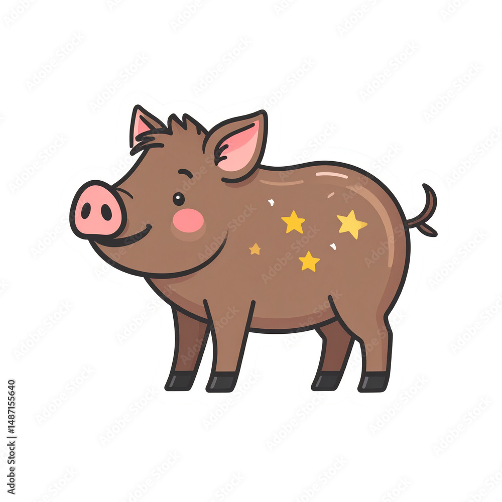 Adorable Cartoon Pig Illustration with Stars Perfect for Children's Designs Adorable Cartoon Pig Illustration with Stars Perfect for Children's Designs