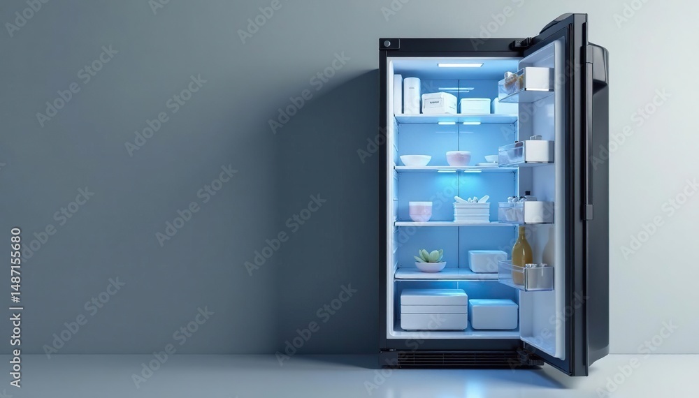 Sleek, modern refrigerator with enhanced cooling system, design, shelves, door Sleek, modern refrigerator with enhanced cooling system, design, shelves, door
