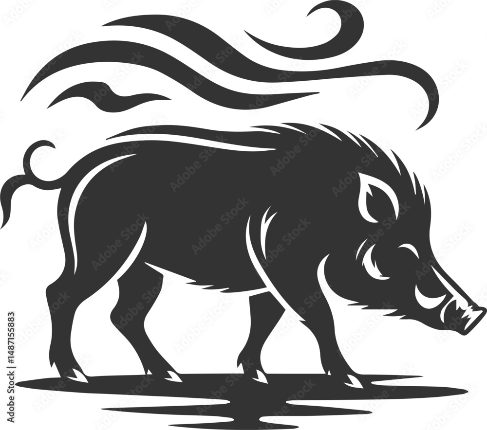 Fototapeta premium Black vector of a boar animal mammal silhouette
