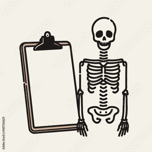 Skeleton in a ghost sheet. Halloween Skull Bones Anatomy Skeletal Clipart Line Art Vector Illustration. Bony figure under spectral cloth phantom costume spooky image.