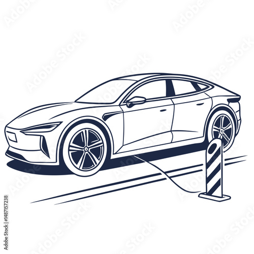 Side-profile electric car icon with aerodynamic futuristic body