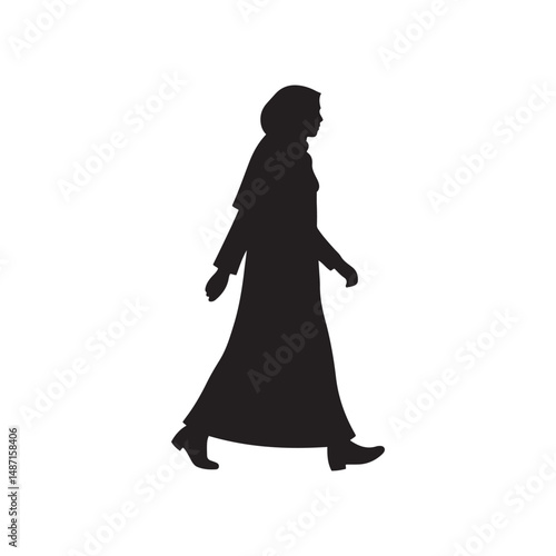 фотографія Hijabi Woman Walking Silhouette Vector Clipart – Black Design on White Backgroun