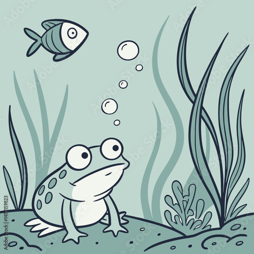 Wallpaper Mural Cartoon frog eyes bulging with comic surprise underwater scene Torontodigital.ca