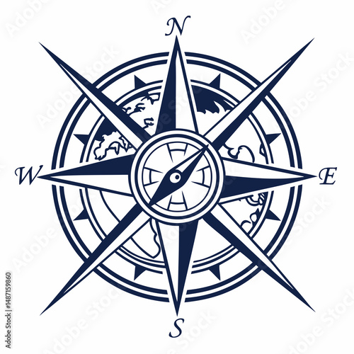 Creative compass and globe combination in flat vector style