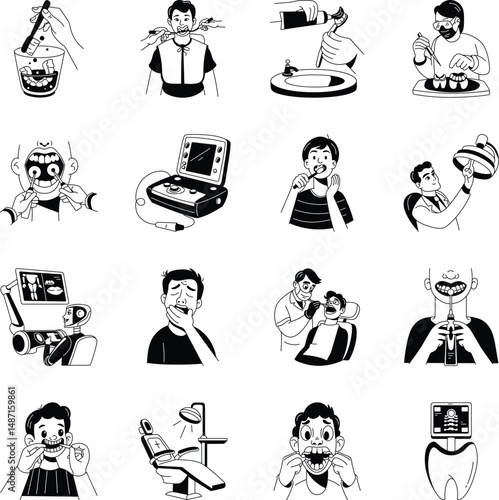 Collection of Sketchy Style Dental Checkup Illustrations 

