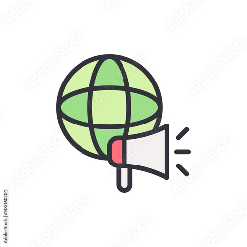 Global Announcement With Megaphone Symbolizing Worldwide Communication