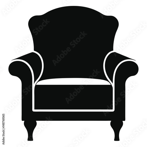 Armchair black silhouette icon on white background	 