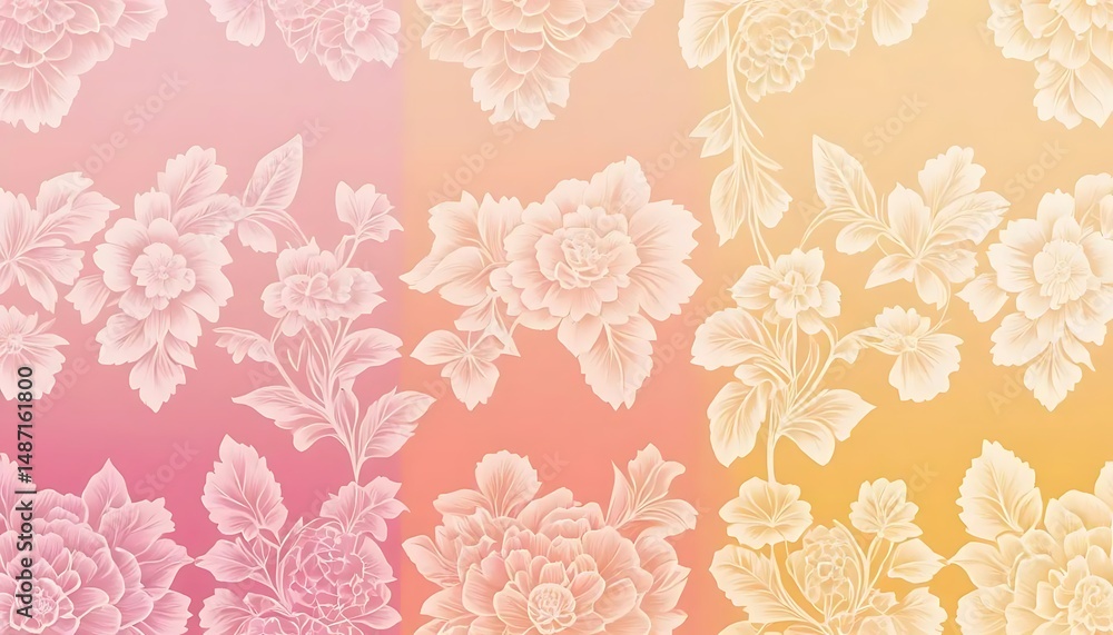 Elegant floral illustration with delicate white line art against a soft gradient background design. Elegant floral illustration with delicate white line art against a soft gradient background design.