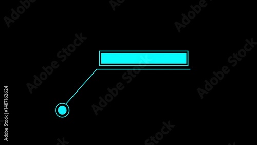 Futuristic ui element featuring a neon blue callout box connected to a small circle on a black background for technology concepts.