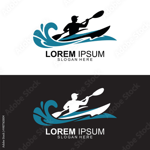 Water Sports Logo with Kayaker Silhouette