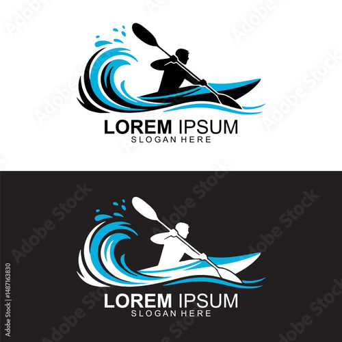Water Sports Logo with Kayaker Silhouette