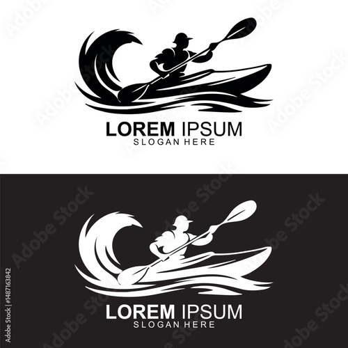 Water Sports Logo with Kayaker Silhouette