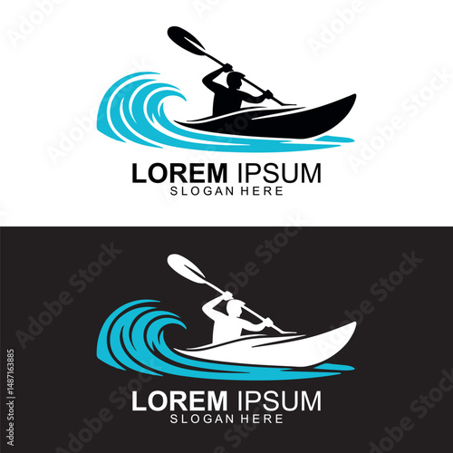Water Sports Logo with Kayaker Silhouette