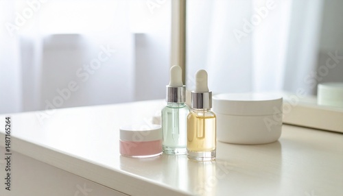 Wallpaper Mural Pastel-colored mini perfume bottles and cream containers on a dressing table Torontodigital.ca