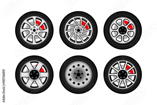 car wheel alloy rim collection vector illustration