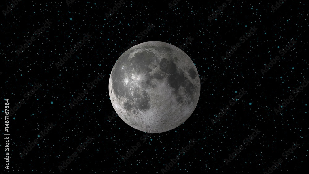 Realistic detailed illustration of the moon surface surrounded by stars in a dark space background perfect for astronomy projects or educational themes. Realistic detailed illustration of the moon surface surrounded by stars in a dark space background perfect for astronomy projects or educational themes.
