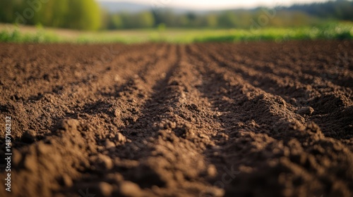 Ploughed Field at Sunset: A Serene View of Cultivated Land