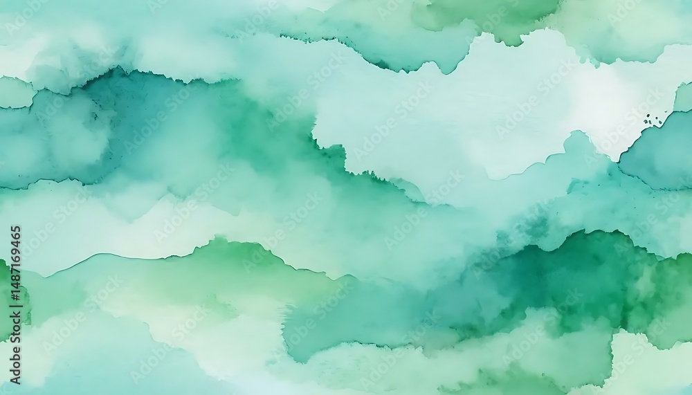 Obraz premium Abstract painting of flowing watercolor in shades of serene green and light turquoise hues