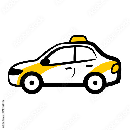 Balck and yellow Taxi Car Icon Vector Image, Transportation Graphic Design