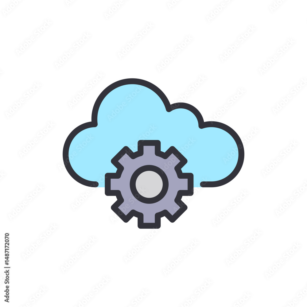 Cloud Computing And Configuration Concept With Gear On Digital Cloud Cloud Computing And Configuration Concept With Gear On Digital Cloud