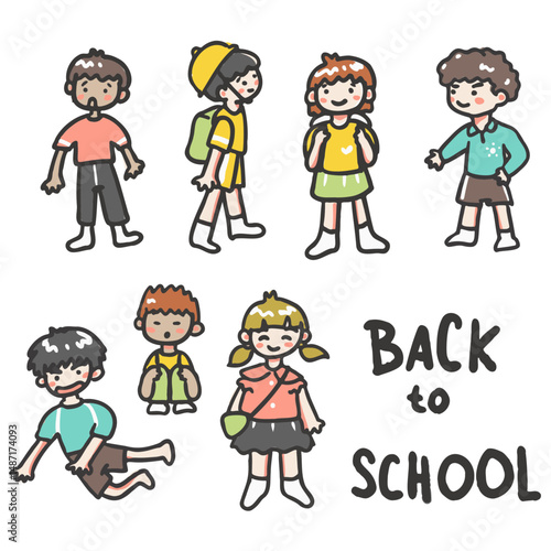Group of school kids playing fun with friends - students