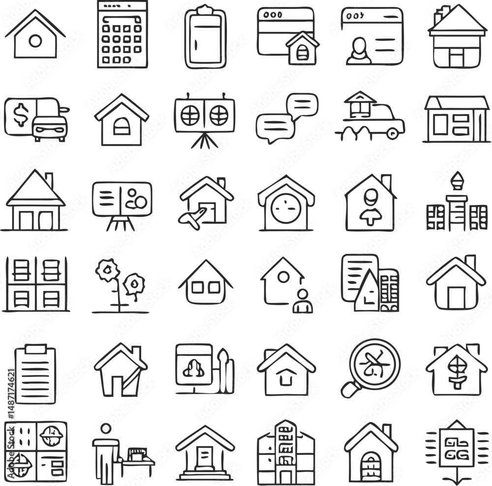 Real estate icon set vector illustration includes home, sale, and finance symbols for web and mobile design Real estate icon set vector illustration includes home, sale, and finance symbols for web and mobile design