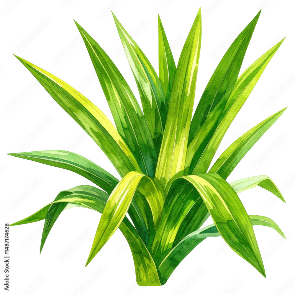 Obraz premium Vibrant Green Leaves of a Tropical Plant in Watercolor Style, Ideal for Nature Themes and Botanical Illustrations