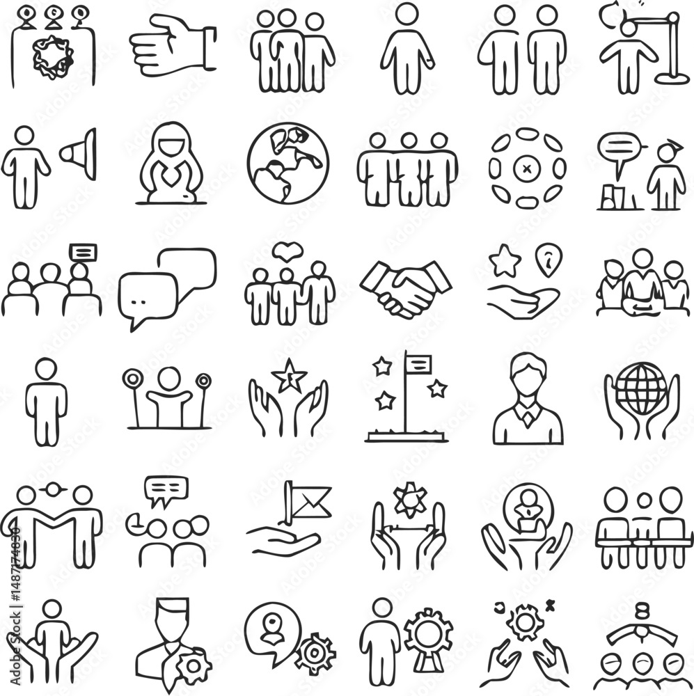 A hand-drawn vector set features doodle business icons and symbols, an illustrated collection for web design A hand-drawn vector set features doodle business icons and symbols, an illustrated collection for web design