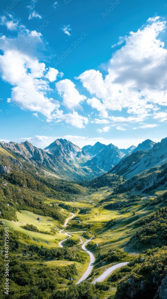 Fototapeta premium Scenic mountain view serene valley landscape photography nature panoramic perspective