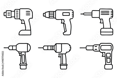 Electric drills cordless handy Line art