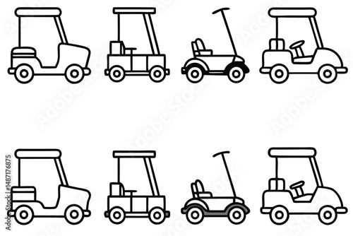 Electric golf carts beachside cruising vibes Line art