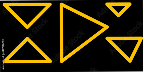 A striking digital illustration featuring a series of outlined yellow triangles of various sizes and orientations on a sleek black background. The geometric design conveys modern minimalism