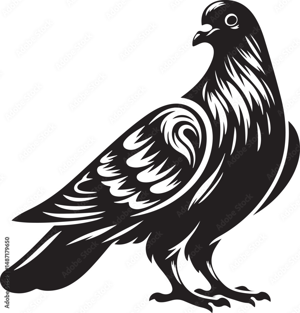 Obraz premium Pigeon Bird Black Silhouette Vector, Urban Wildlife Clipart & Flying Bird Design