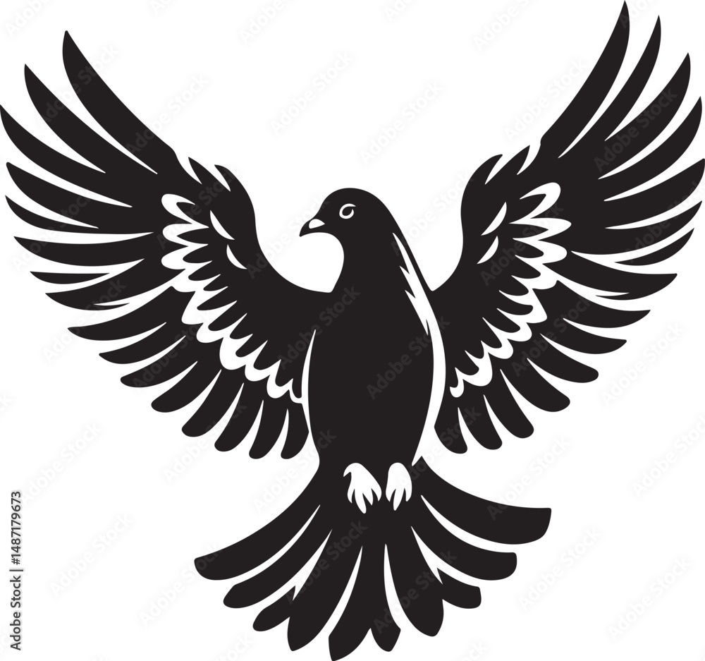 Fototapeta premium Pigeon Bird Black Silhouette Vector, Urban Wildlife Clipart & Flying Bird Design