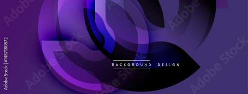 Abstract purple fluid shapes overlap, creating dynamic background. Modern design features gradient colors, smooth curves. Text reads background design.