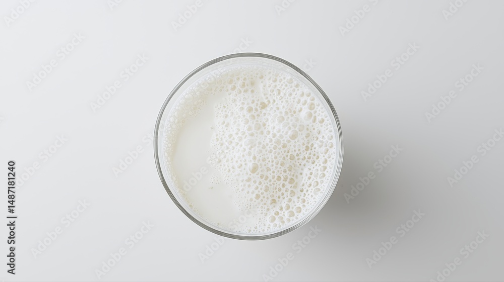 Glass of Fresh Milk with Frothy Foam, Top View milk glass fresh drink beverage dairy healthy foam ai Glass of Fresh Milk with Frothy Foam, Top View milk glass fresh drink beverage dairy healthy foam ai